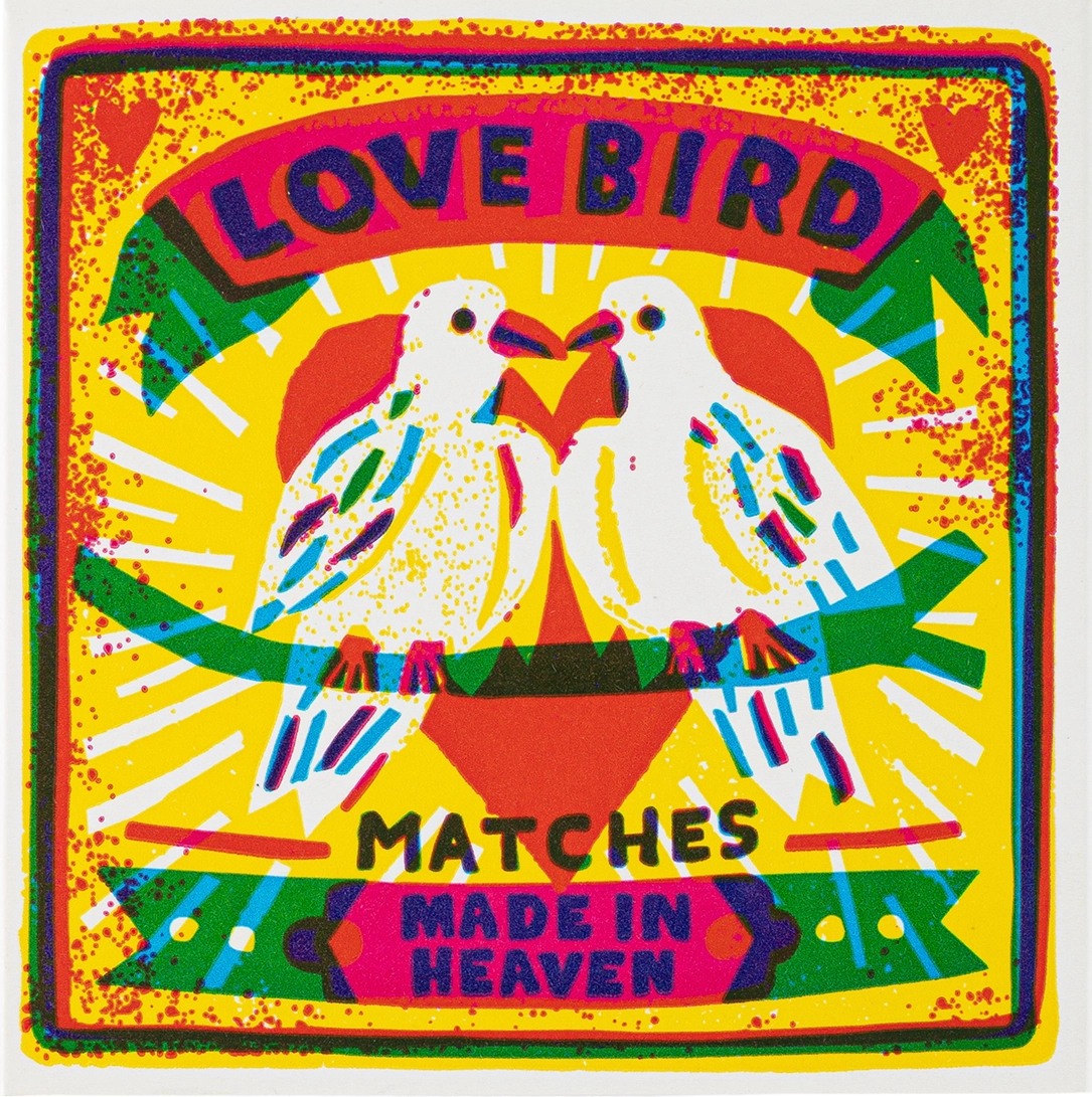 Archivist Love Bird matches: two birds forming a heart, with 'Matches made in heaven'
