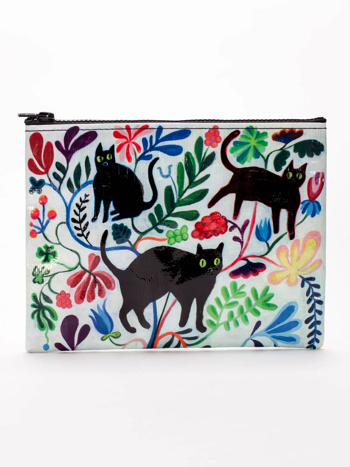 Blue Q zip pouch: black cats among colourful flowers