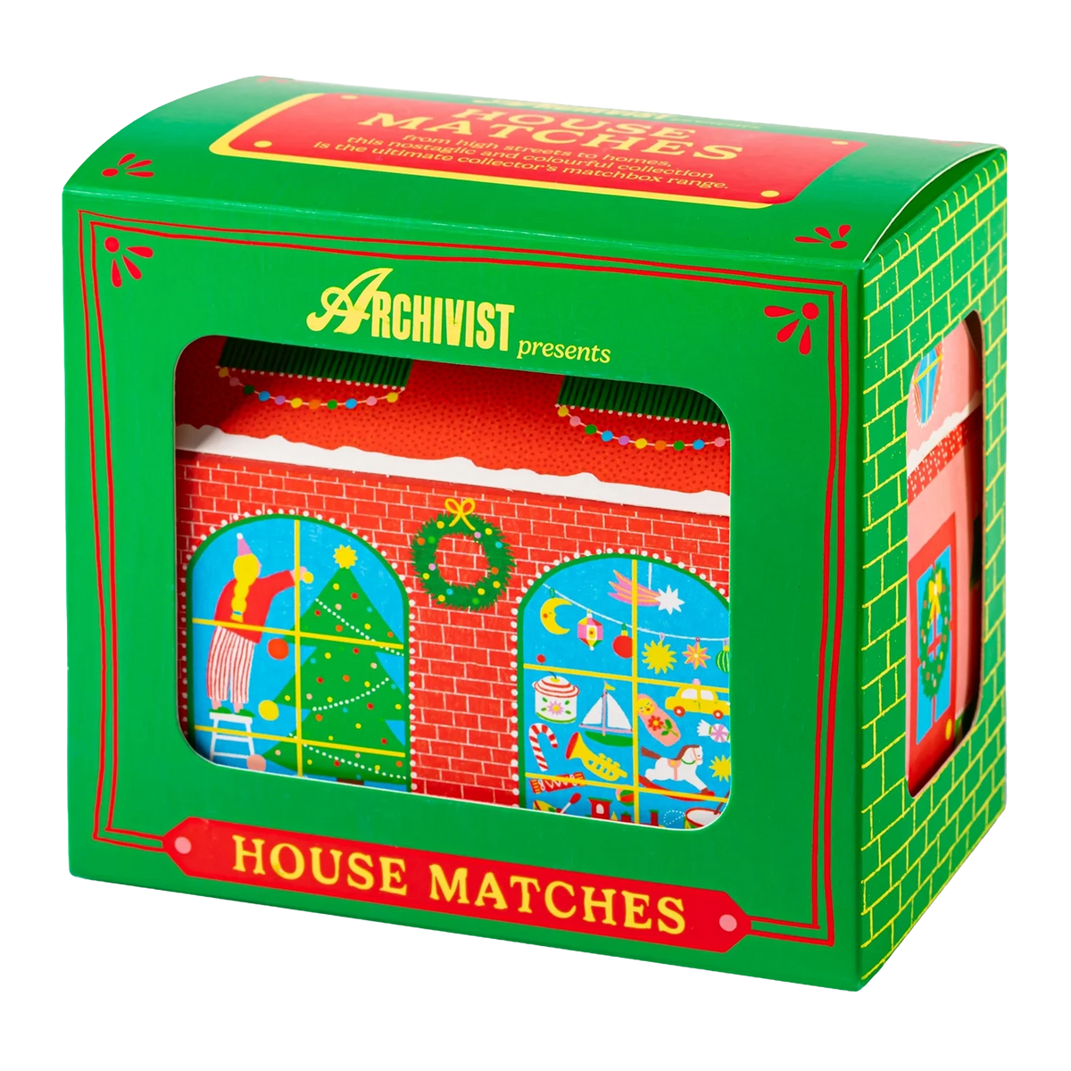 Christmas House matches in their green gift box
