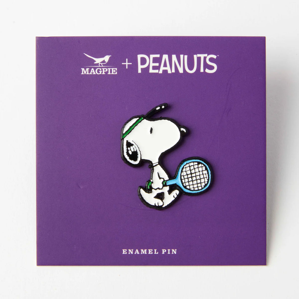 Snoopy tennis pin on its purple Magpie x Peanuts card