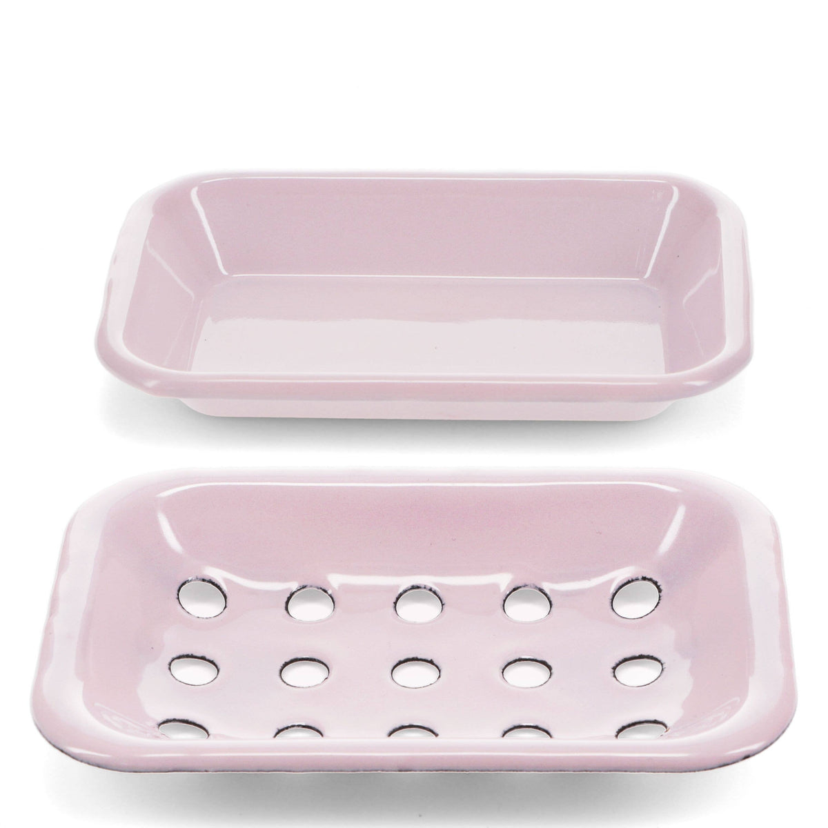 Pink soap dish shown from above and the side