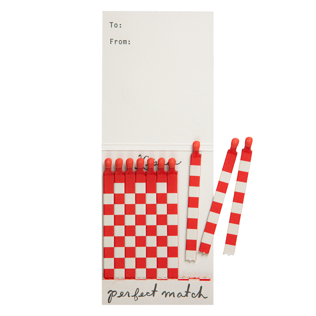 Lipstick match book open with a few red and white matches pulled out