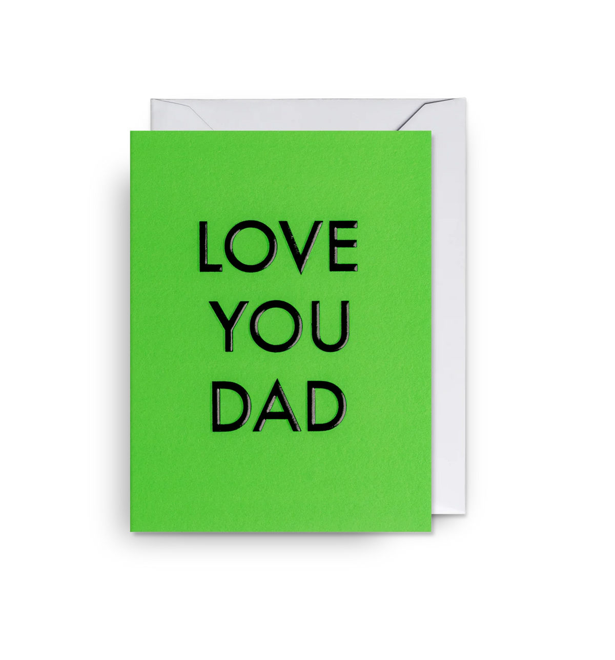 Lagom mini card: 'Love you dad' in black on bright green