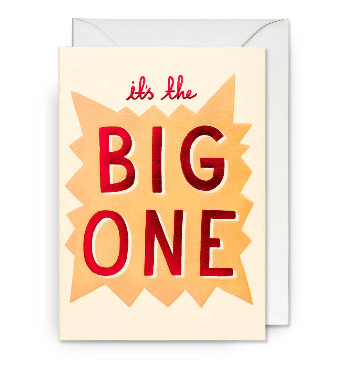 Cream card with a pale orange starburst: it's the big one