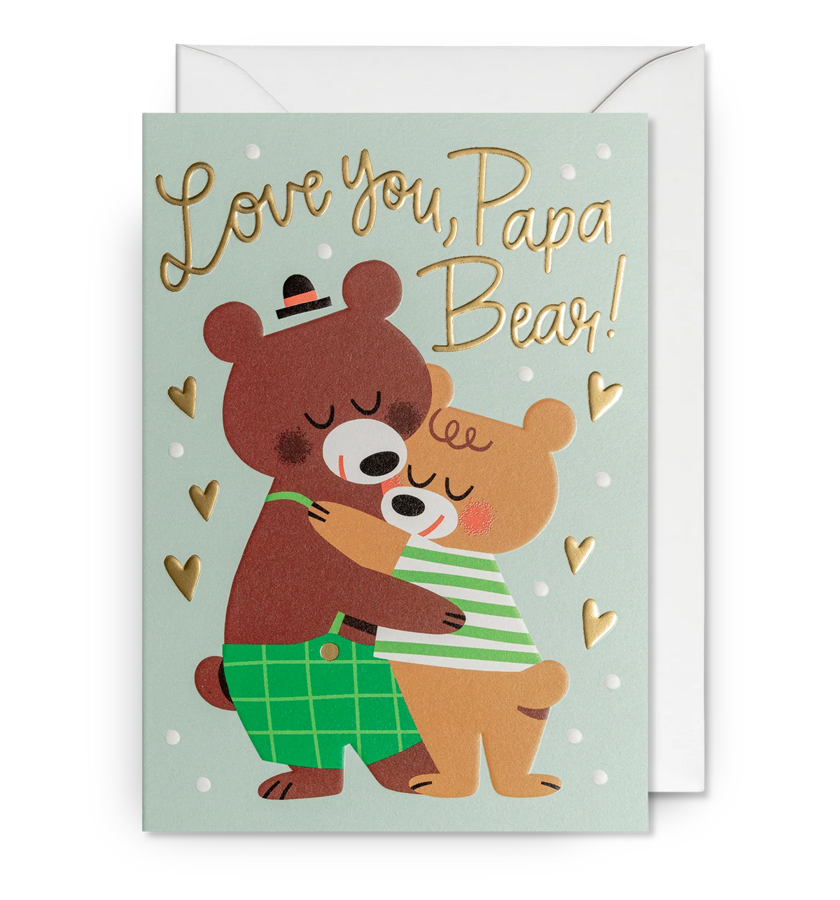Lagom card: two bears hugging on mint green, with gold 'Love you, Papa Bear!'