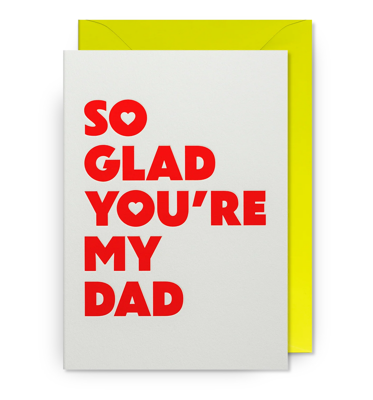 Lagom card: 'So glad you're my dad' in red capitals on white