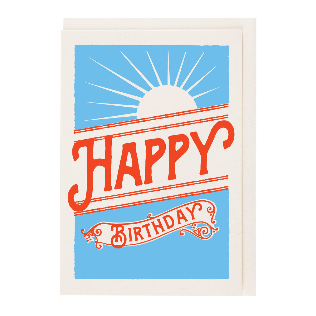 Blue card with a rising sun: Happy birthday