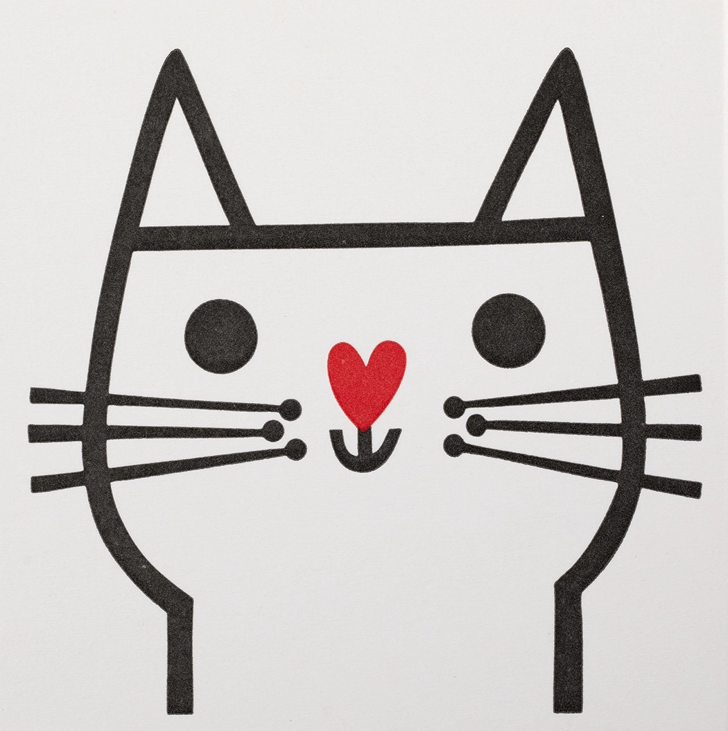 Archivist cat matches: a black and white cat face with a heart-shaped red nose