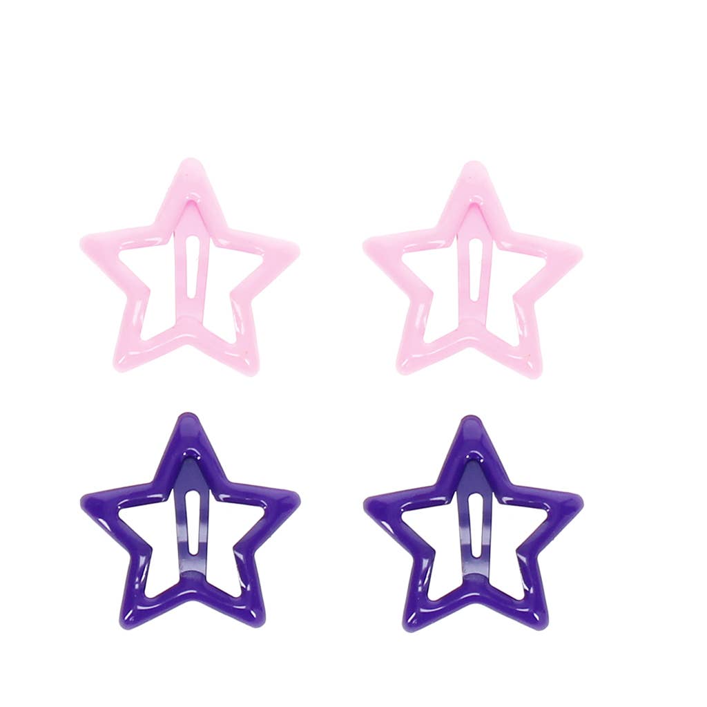 Two pink and two purple star hair clips