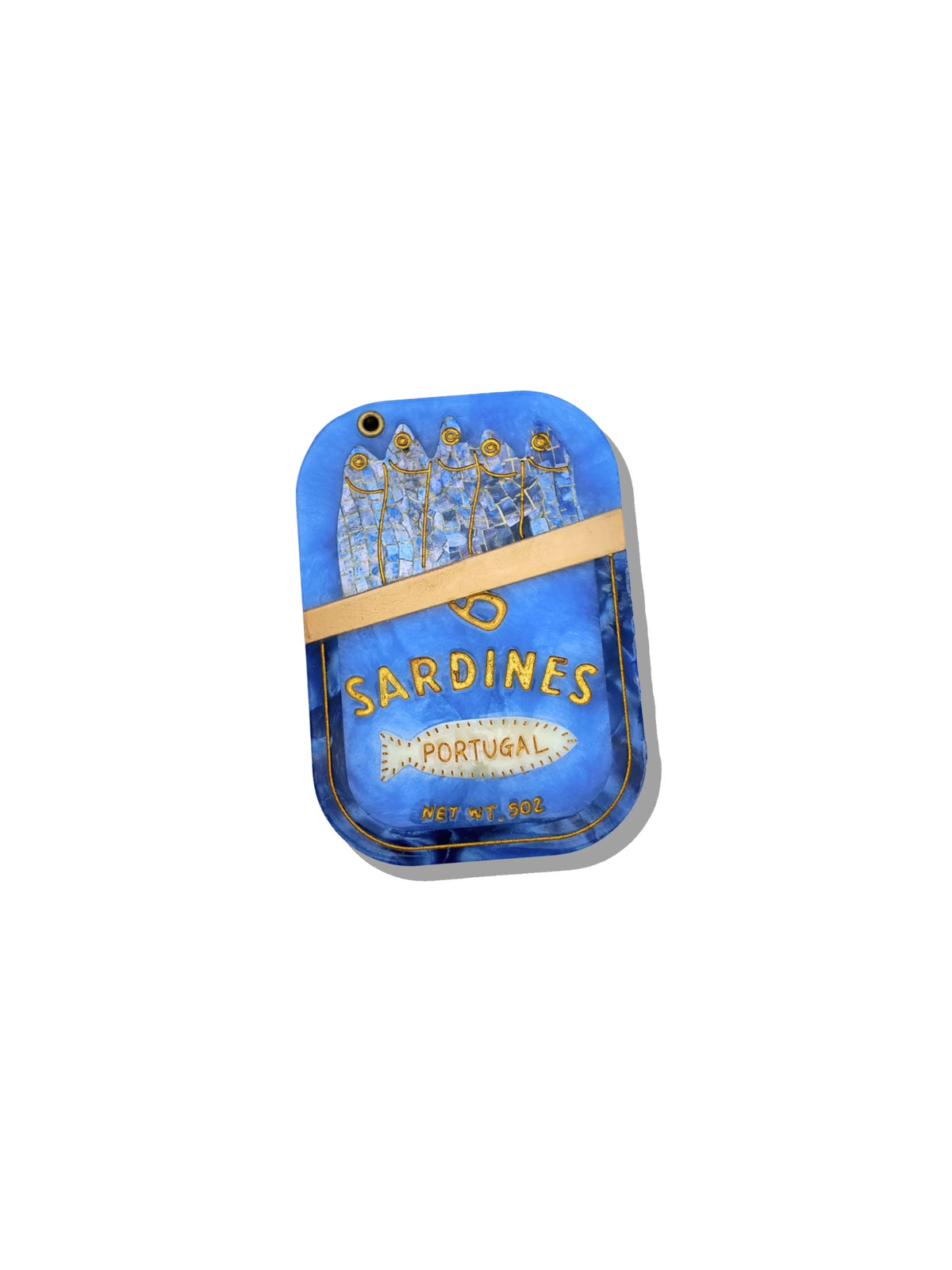 Sardine tin compact mirror, front view