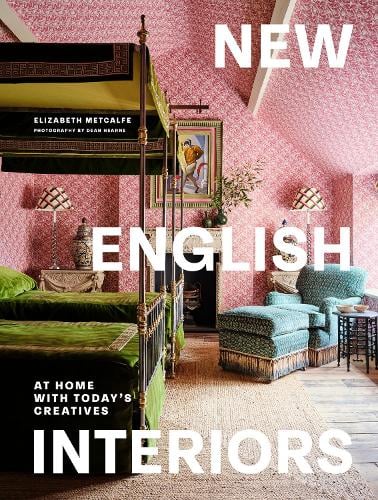 New English Interiors by Elizabeth Metcalfe: a pink patterned bedroom with a green sofa, 'At home with today's creatives'