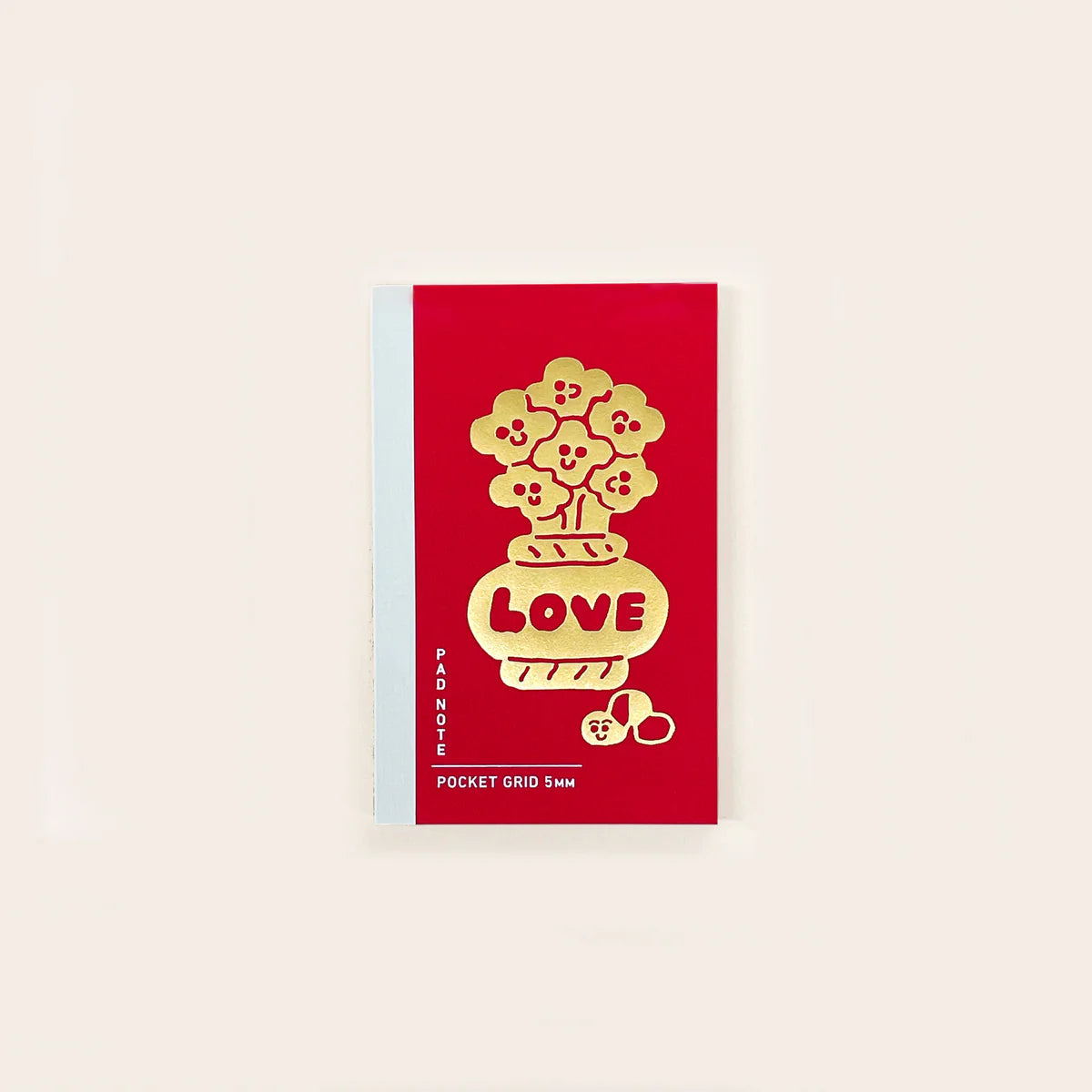Sikigu red A6 notebook with a gold flower pot reading 'Love'