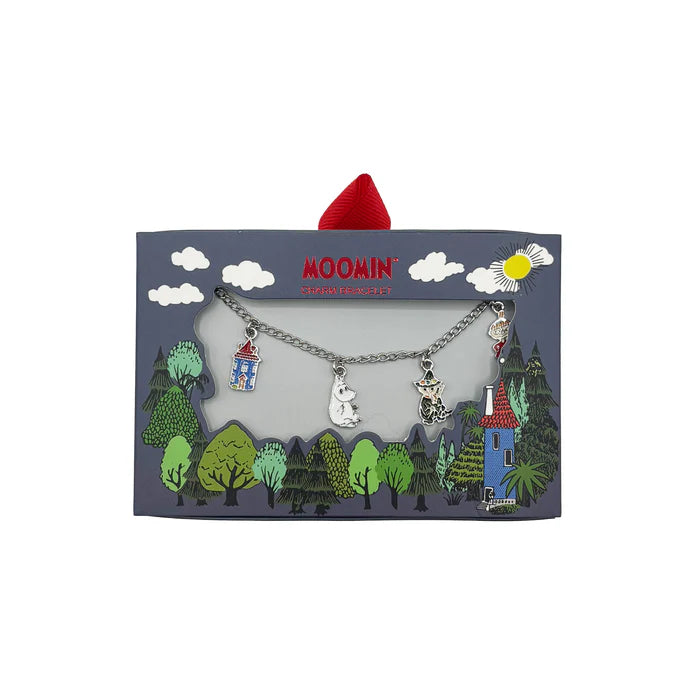 Moomin family charm bracelet in its illustrated gift box
