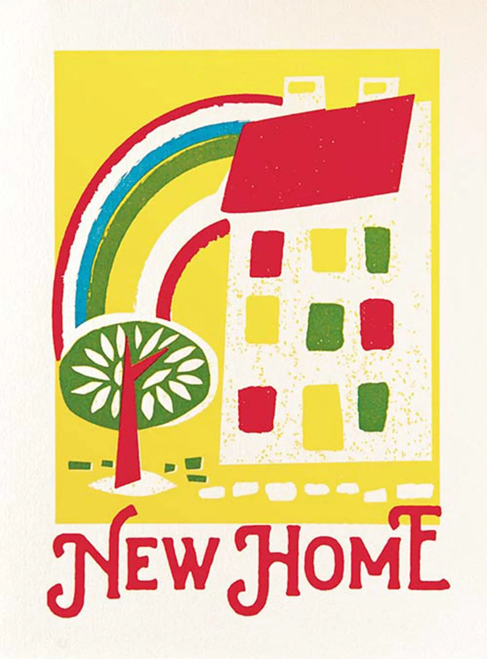Archivist card: a house with a rainbow and a tree, with 'New home'