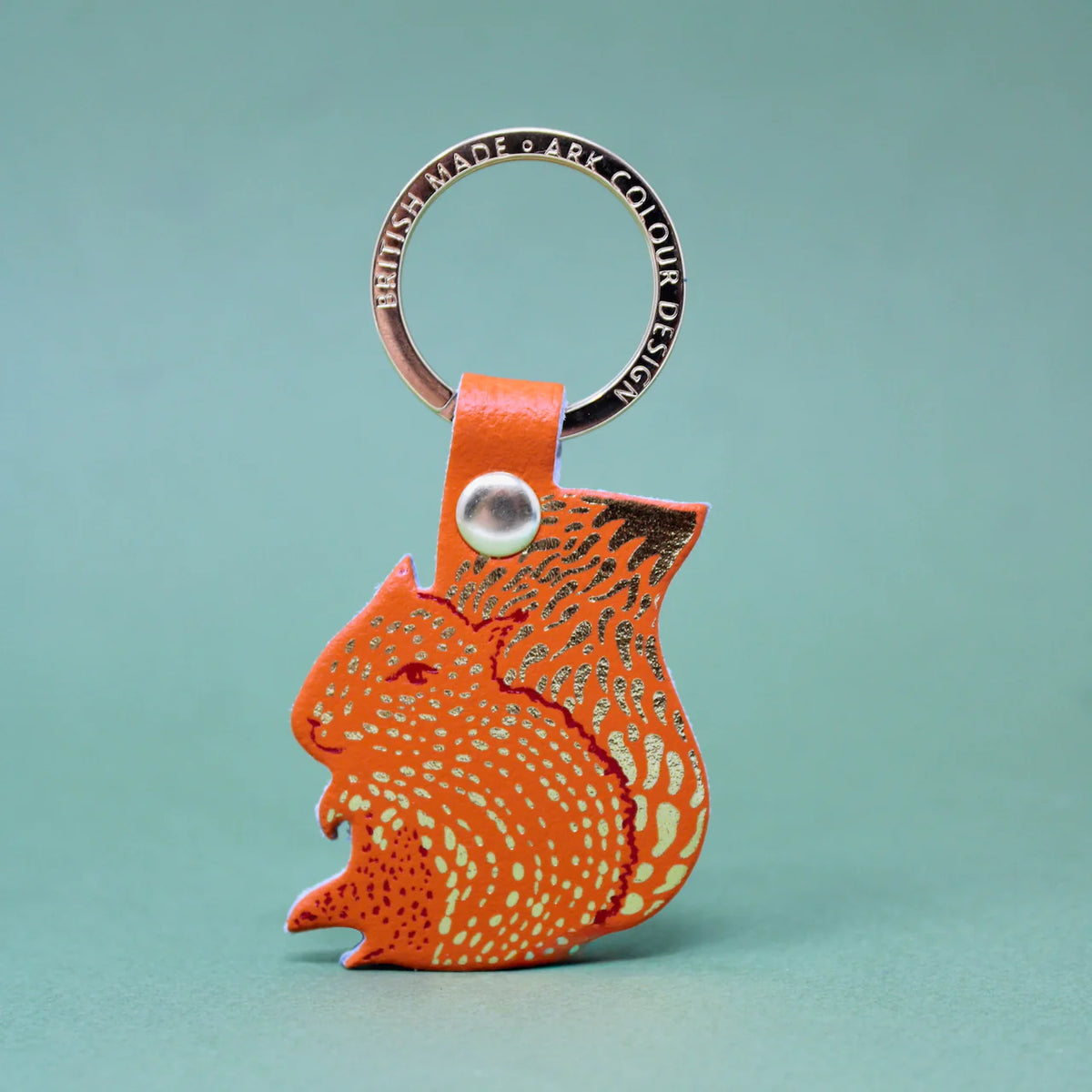 Ark orange leather squirrel key ring with a silver ring