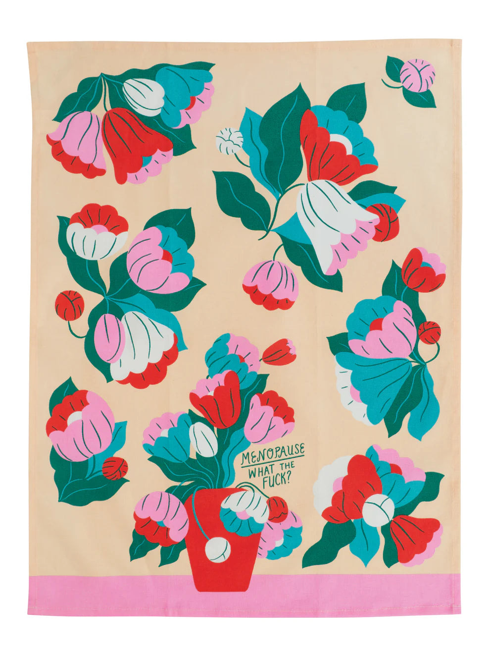 Unfolded menopause tea towel with flowers