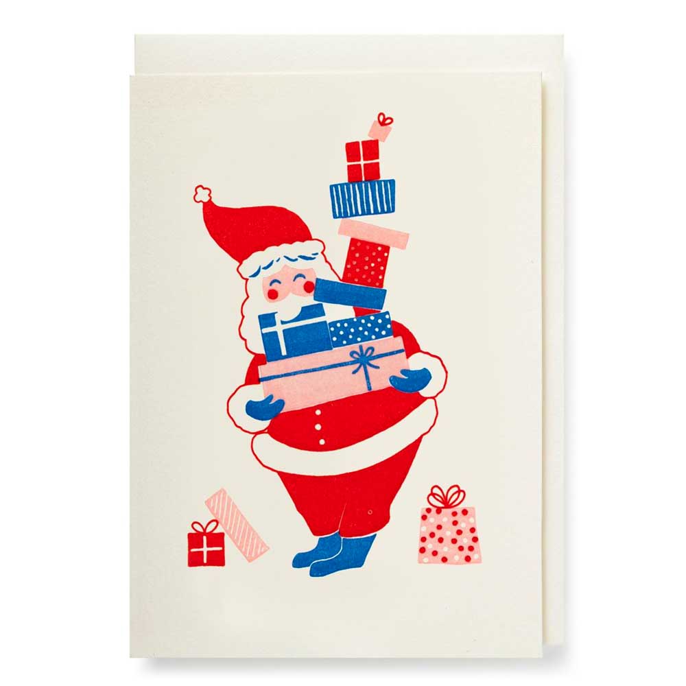 Archivist mini card: Father Christmas carrying a stack of presents
