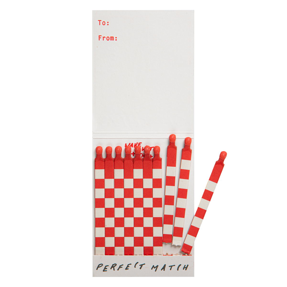 Cowgirl match book open with a few red and white matches pulled out