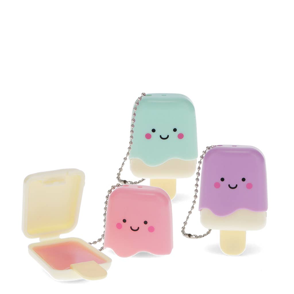 Ice pop lip gloss keychain opened to show the gloss