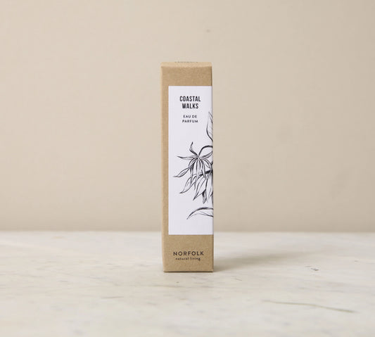 Coastal Walks eau de parfum box: a tall kraft box with a white botanical label