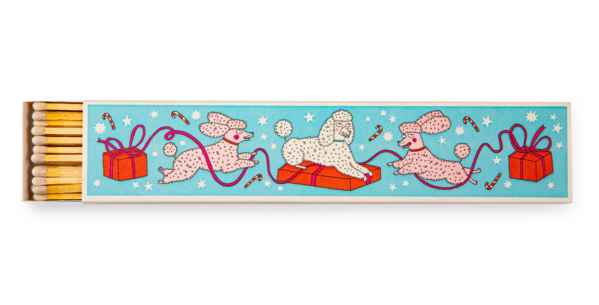 Christmas poodle long matches box open