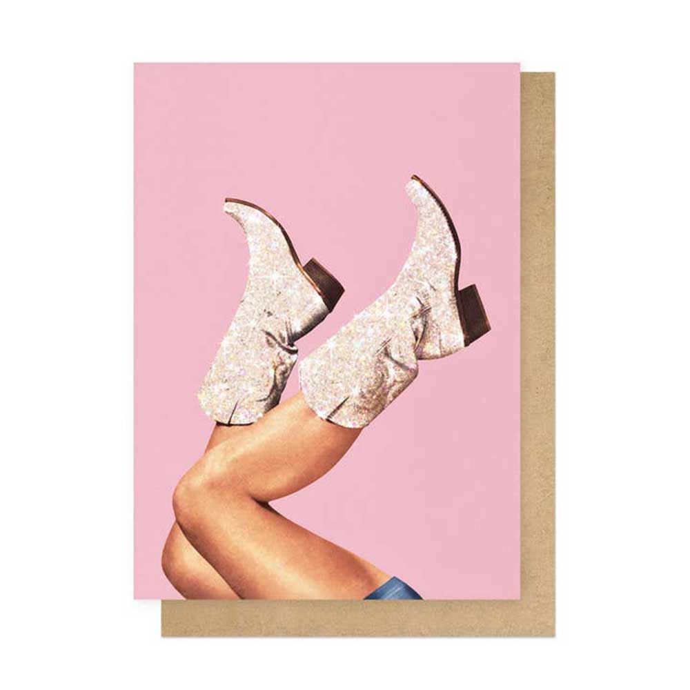 Glitter Boots card with its kraft envelope