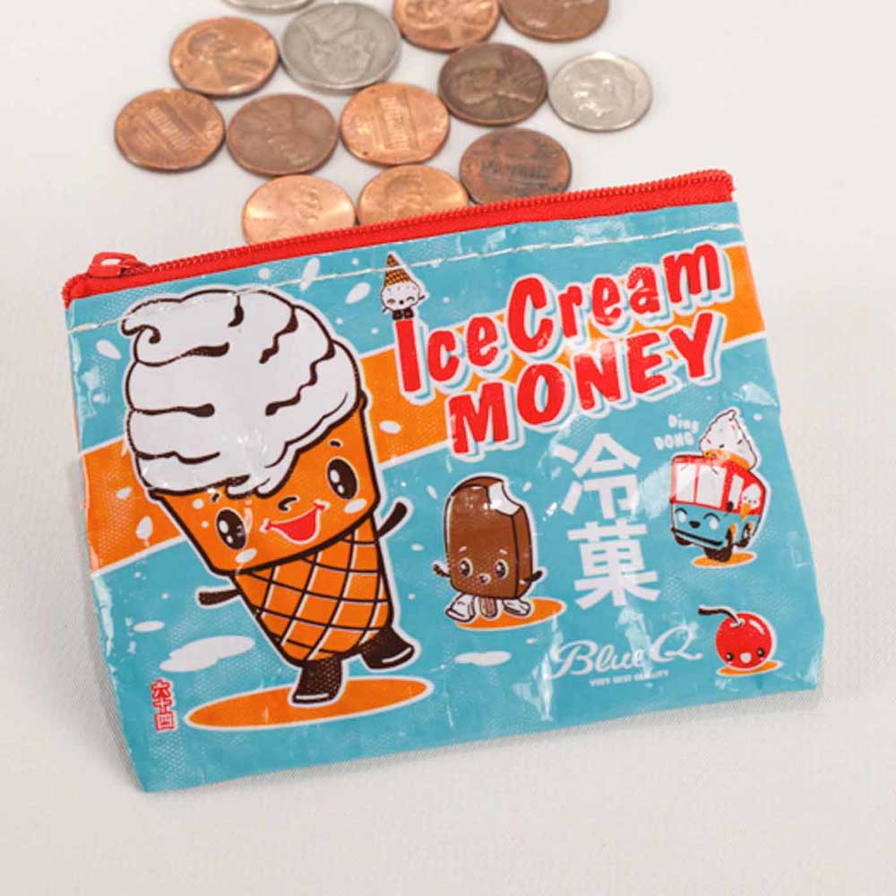 Ice cream money coin purse with coins spilling out