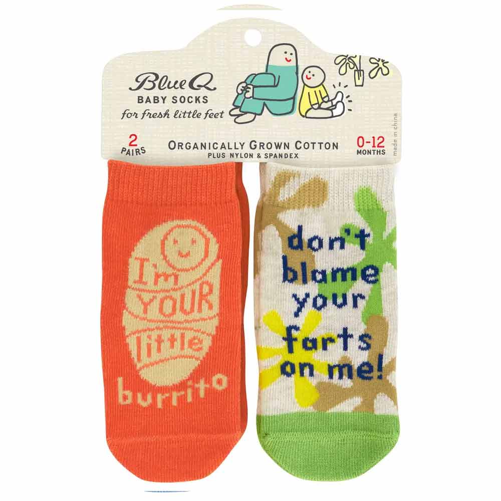 Front of the burrito and farts baby sock pack