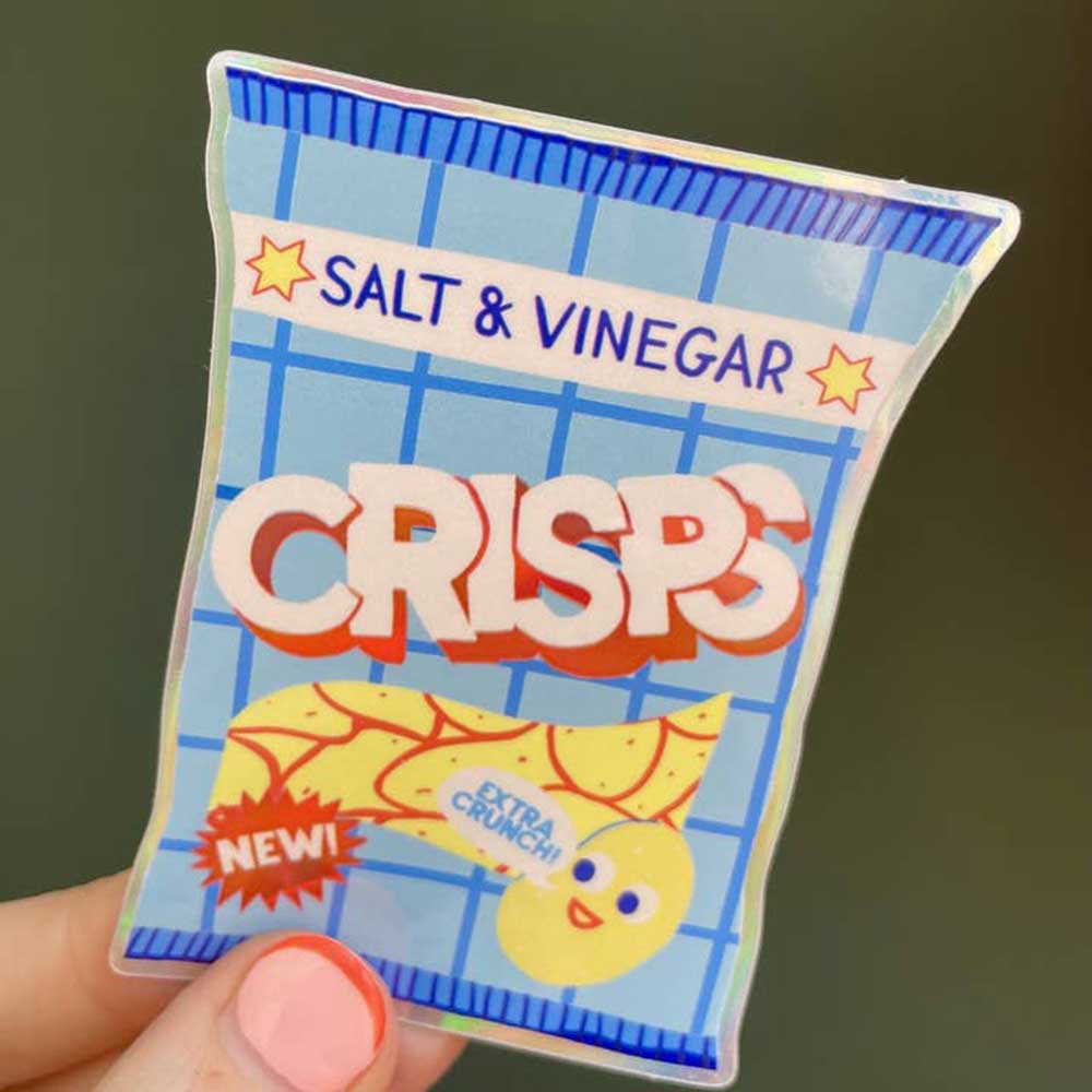 Close-up of the crisps packet sticker