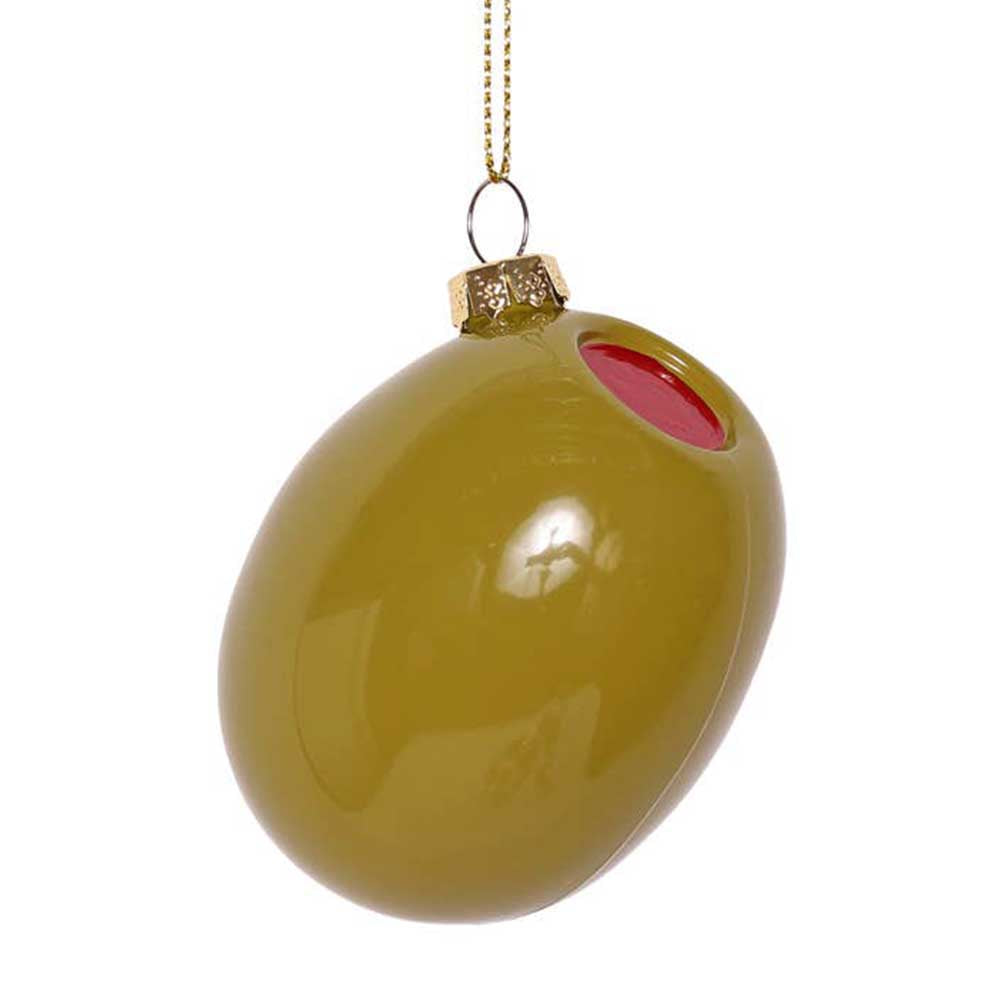 Olive decoration hanging on a gold thread