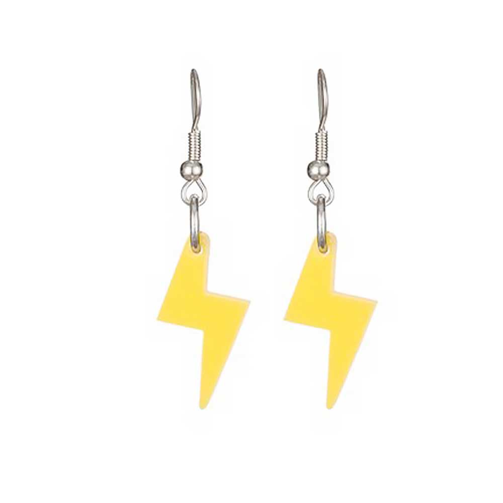 Yellow bolt earrings, close-up