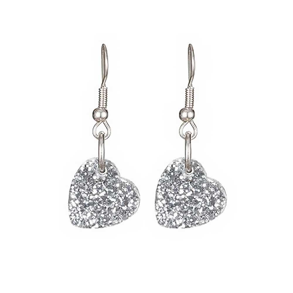 Tatty Devine heart charm earrings in silver glitter