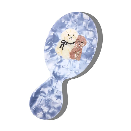 Solar Eclipse Puppy Friends hairbrush in blue marble with two poodles