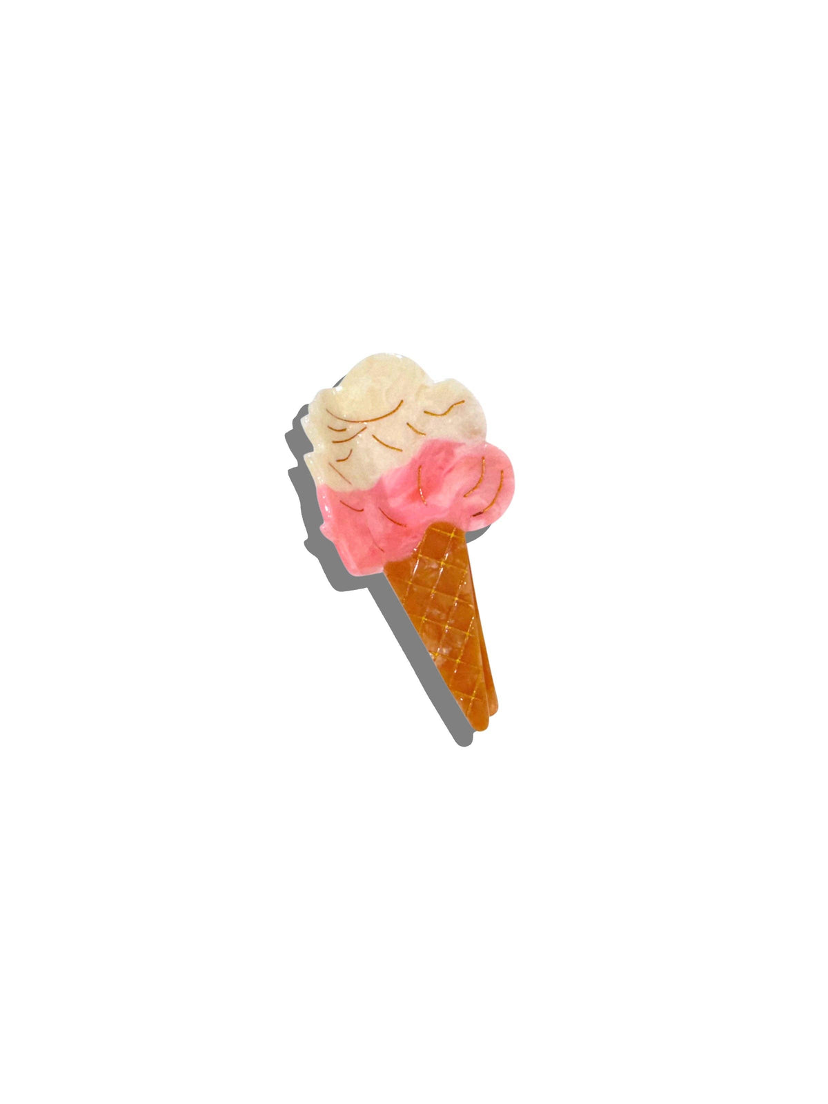 Solar Eclipse hand-painted gelato claw clip: an ice cream cone with pink and cream scoops