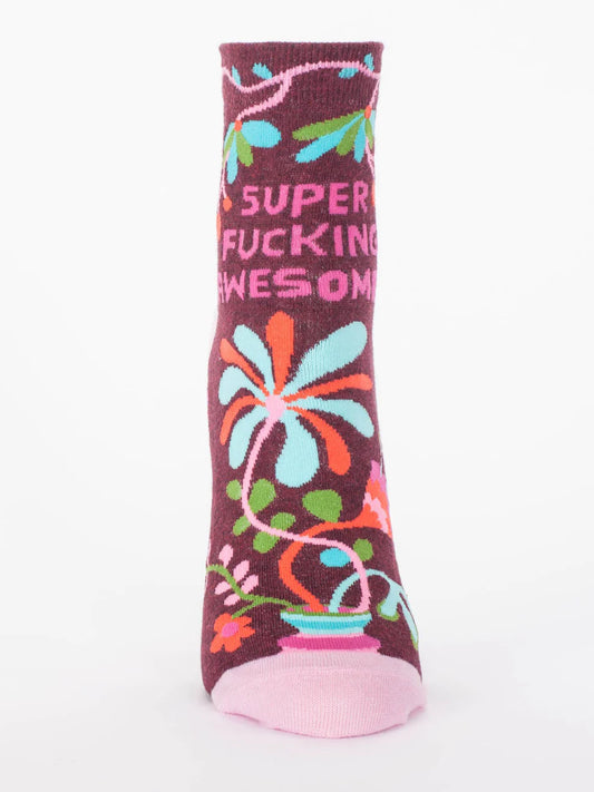 Burgundy women's ankle socks with bright flowers: Super fucking awesome