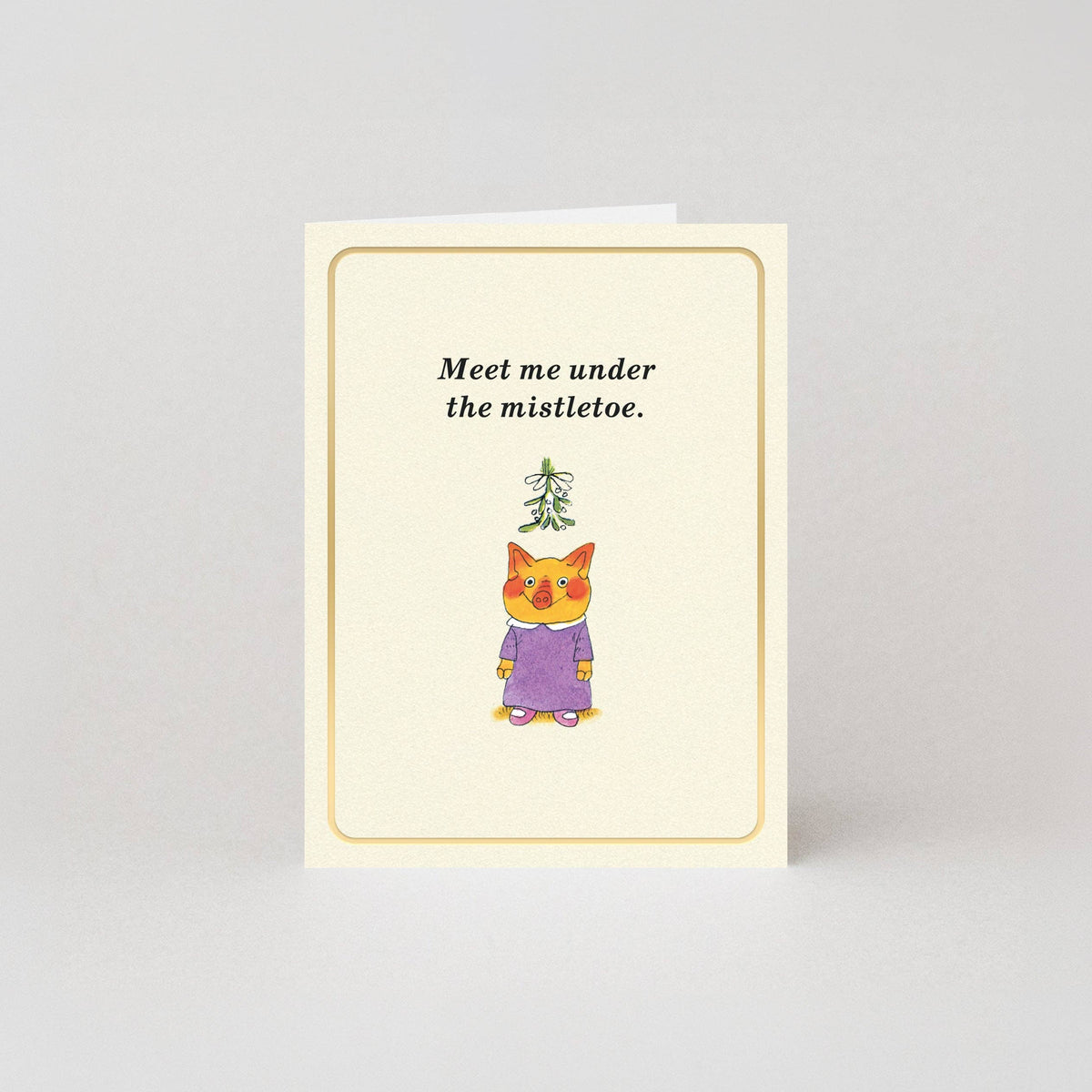 Meet Me Under The Mistletoe - Gold Foil - Mini Christmas Card by Richard Scarry