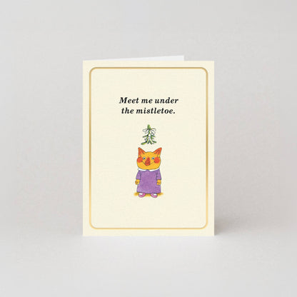Meet Me Under The Mistletoe - Gold Foil - Mini Christmas Card by Richard Scarry