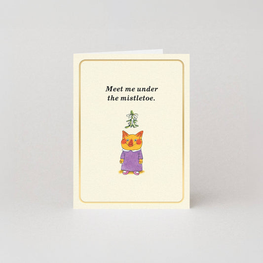 Meet Me Under The Mistletoe - Gold Foil - Mini Christmas Card by Richard Scarry