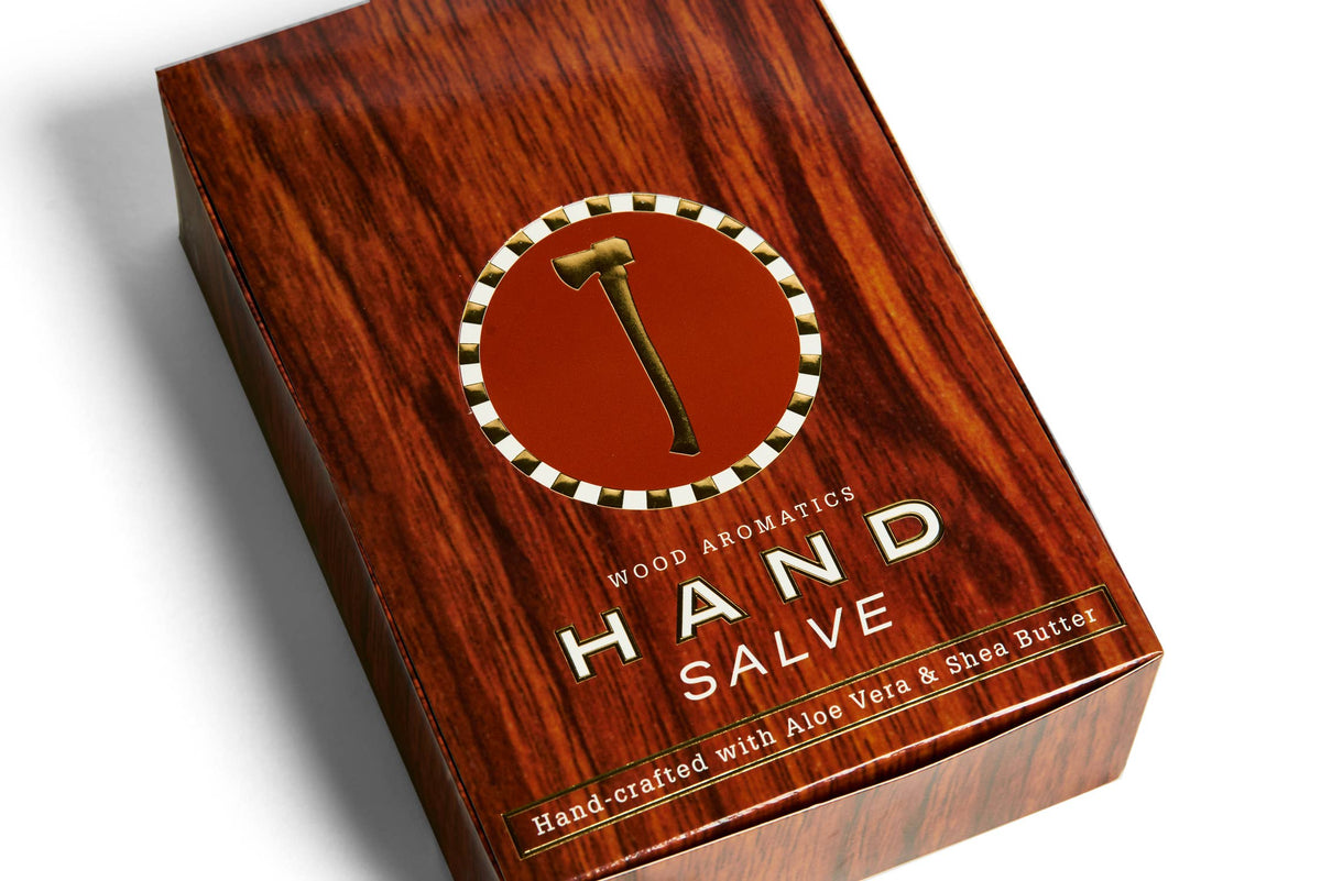 Wood-grain box of cedar wood hand salve