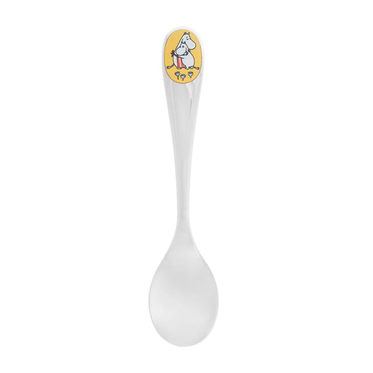 Moomin coffee spoon with an enamel top showing Moomins hugging