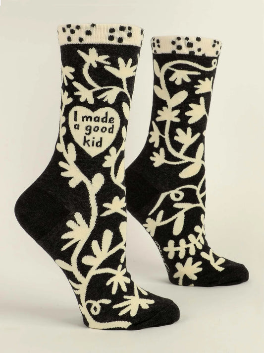 Black women's socks with a cream leaf pattern: I made a good kid