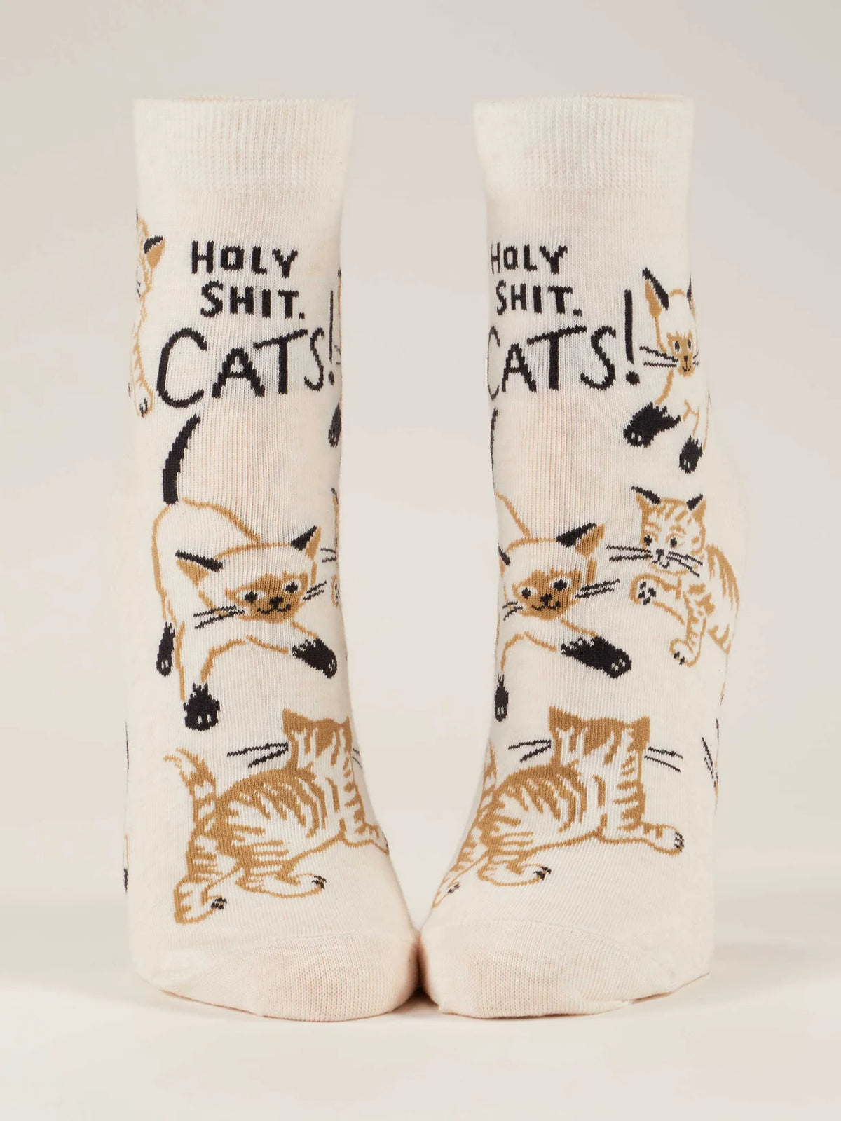 Cream women's socks with Siamese and tabby cats: Holy shit. Cats!