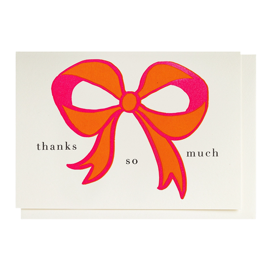 Archivist card: a pink and orange bow, with 'Thanks so much'