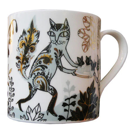 Lush Designs Cat and Cake mug: a patterned cat carrying a cake