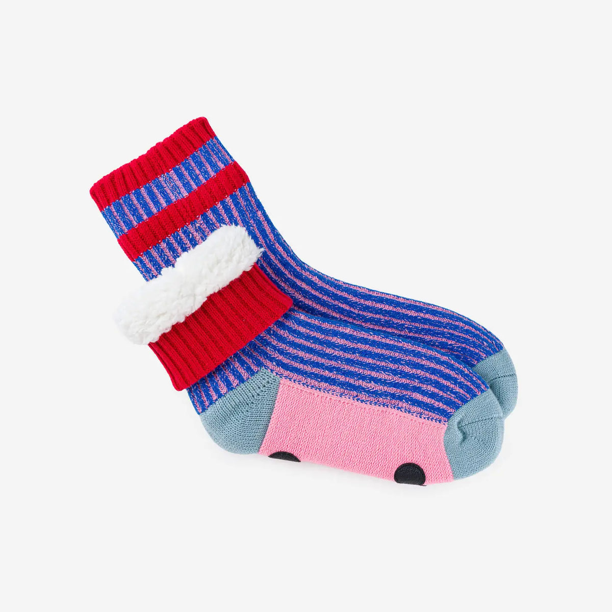 Cobalt pink house sock folded to show the fleecy lining