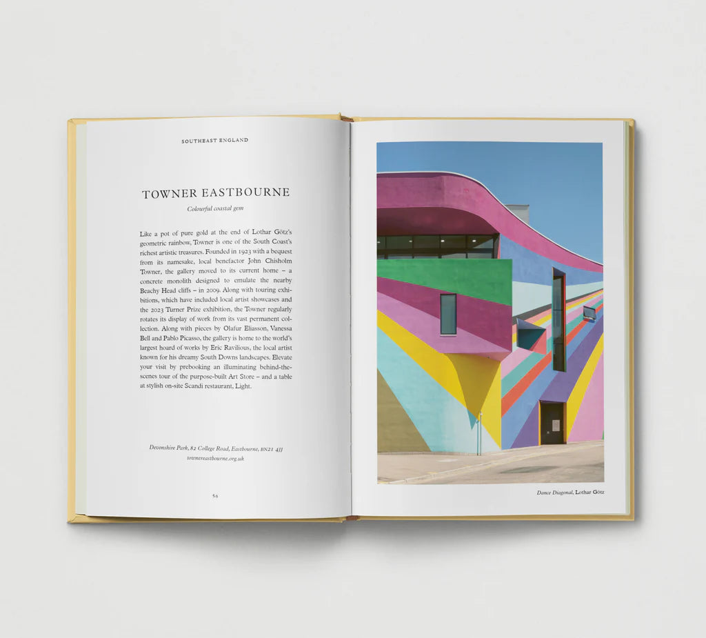 Book open at Towner Eastbourne with a colourful building
