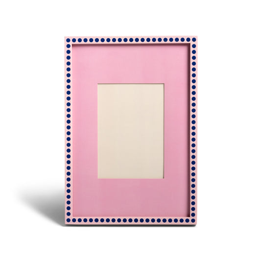 Klevering pink photo frame with a navy spotted border