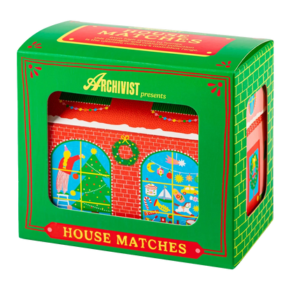Christmas House matches in their green gift box