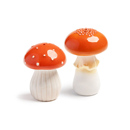 Pair of red and white spotted toadstool salt and pepper shakers