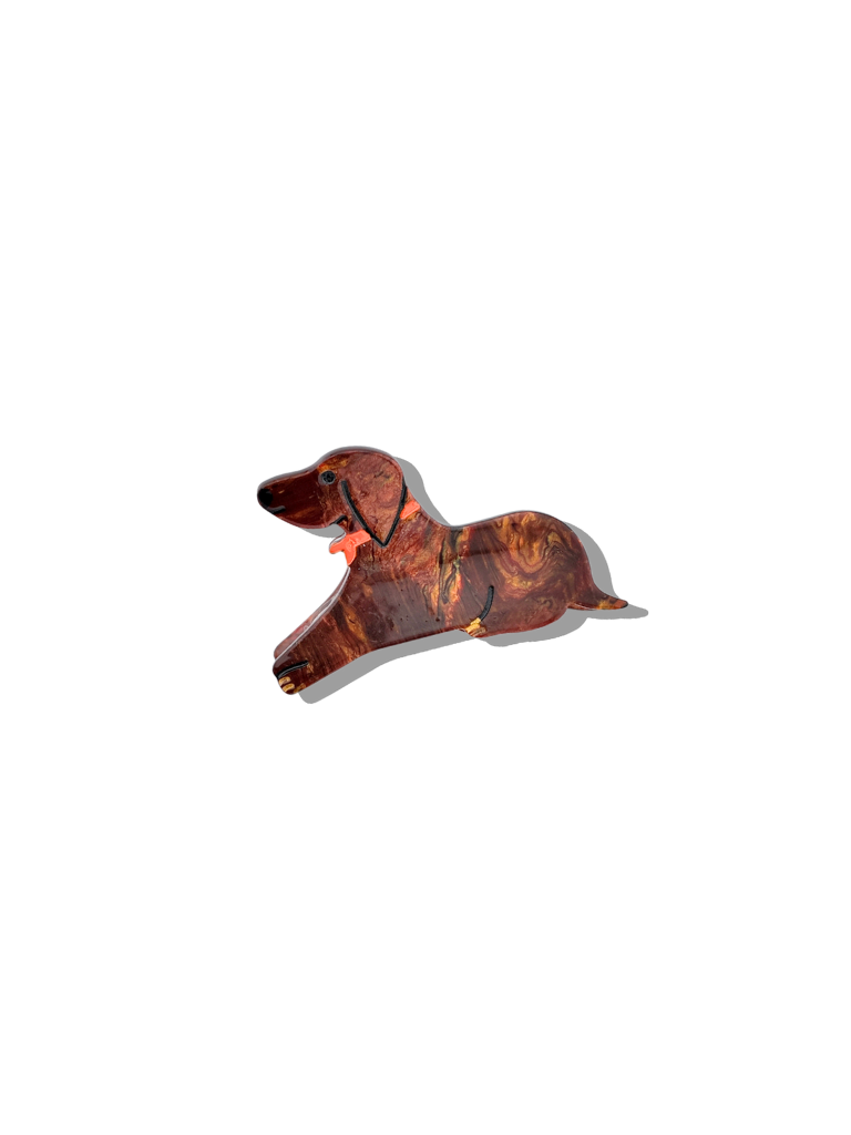 Hand-painted brown tortoiseshell dachshund claw hair clip
